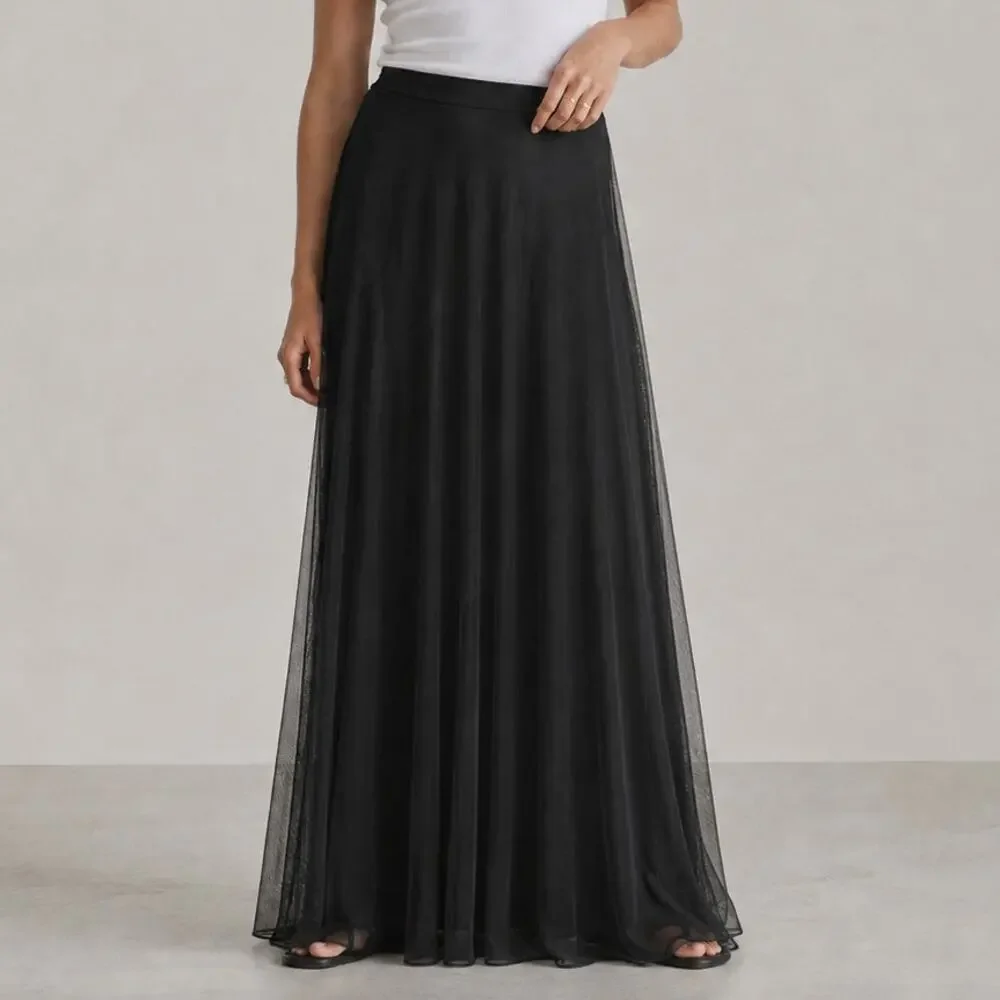 Tadashi Shoji Mesh Tulle Formal Maxi Skirt Vintage 1990s Womens 10 Black